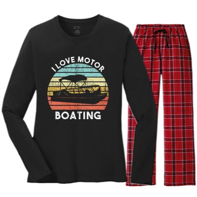 I Love Motor Boating Funny Boat Life Funny Boater Life Women's Long Sleeve Flannel Pajama Set 