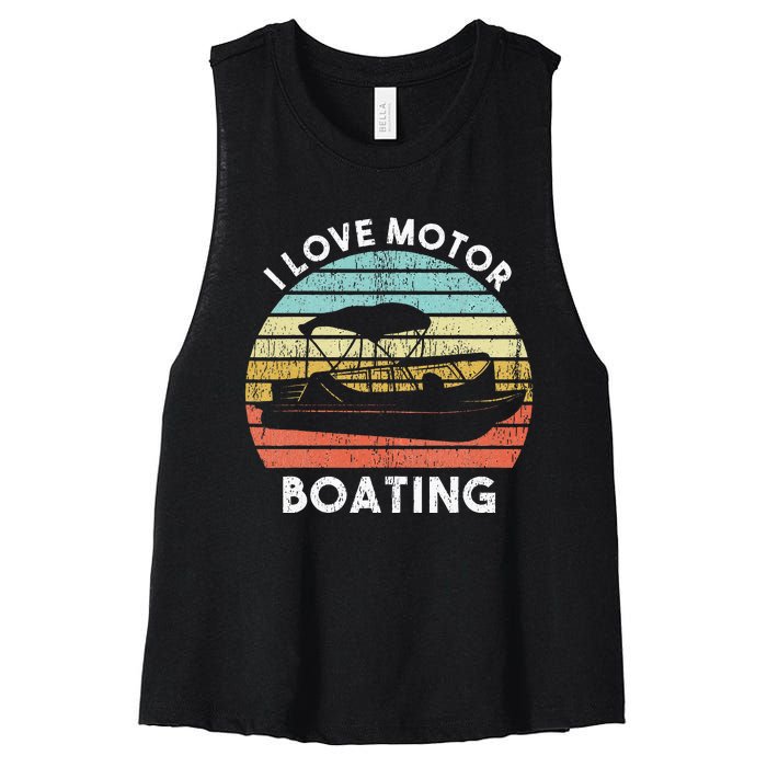 I Love Motor Boating Funny Boat Life Funny Boater Life Women's Racerback Cropped Tank