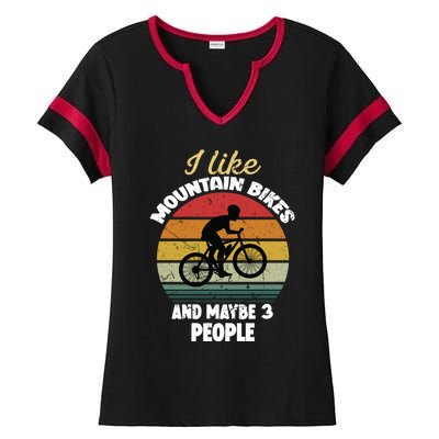 I Like Mountain Bikes And Maybe 3 People And Cool Gift Ladies Halftime Notch Neck Tee