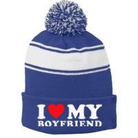 I Love My Boyfriend I Heart My Boyfriend BF Stripe Pom Pom Beanie