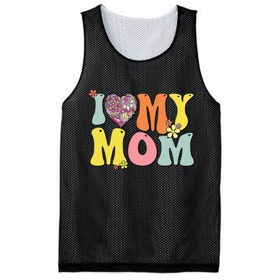 I Love My Mom I Heart My Mom Retro Groovy Mother's day Mesh Reversible Basketball Jersey Tank