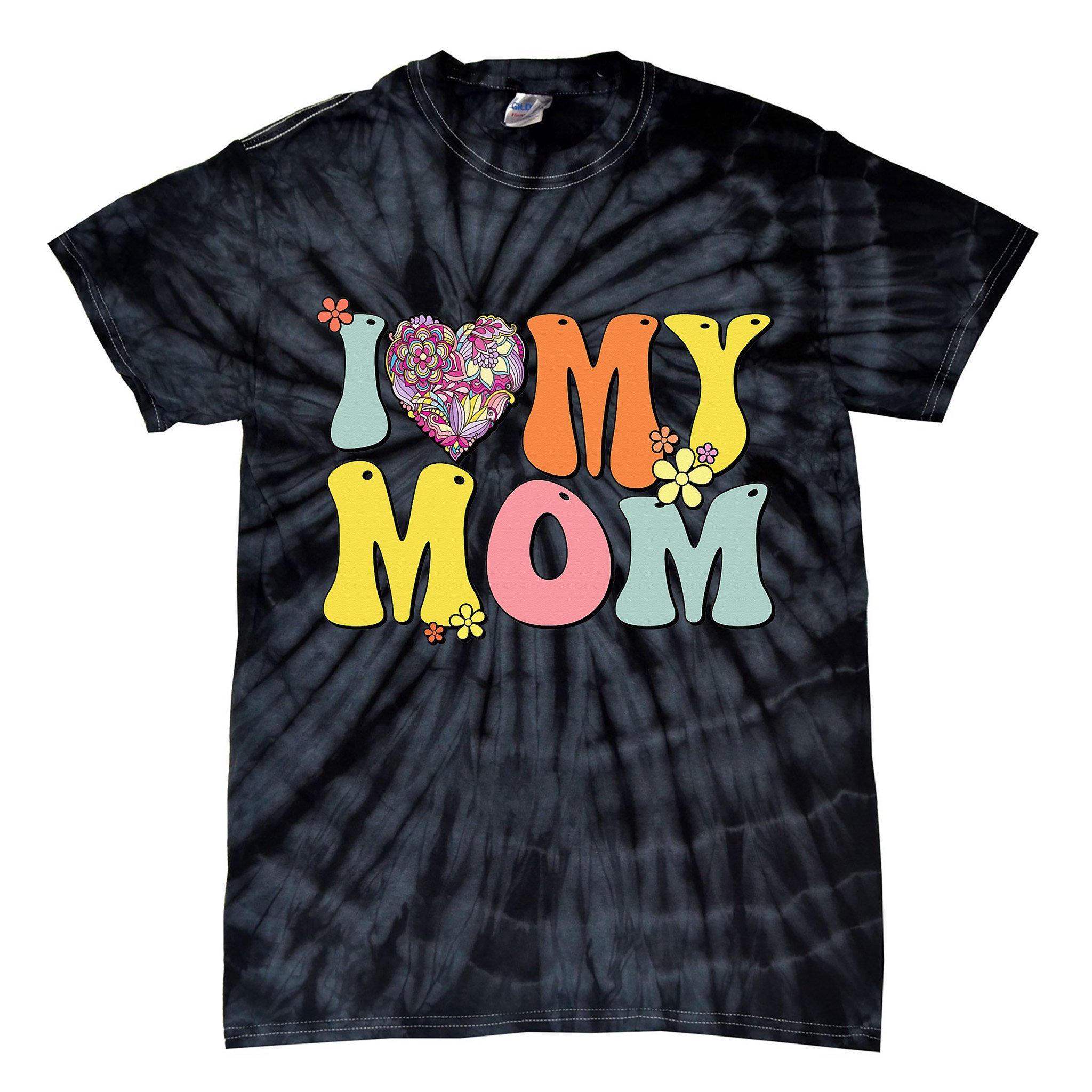 I Love My Mom I Heart My Mom Retro Groovy Mother's day Tie-Dye T-Shirt