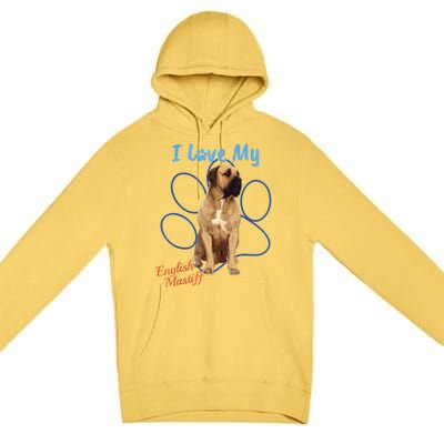 I Love My English Mastiff Best Dog Lover Paw Funny Gift! Premium Pullover Hoodie