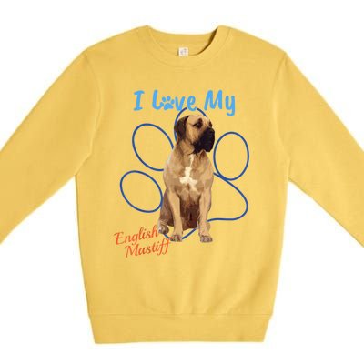 I Love My English Mastiff Best Dog Lover Paw Funny Gift! Premium Crewneck Sweatshirt