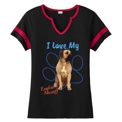 I Love My English Mastiff Best Dog Lover Paw Funny Gift! Ladies Halftime Notch Neck Tee