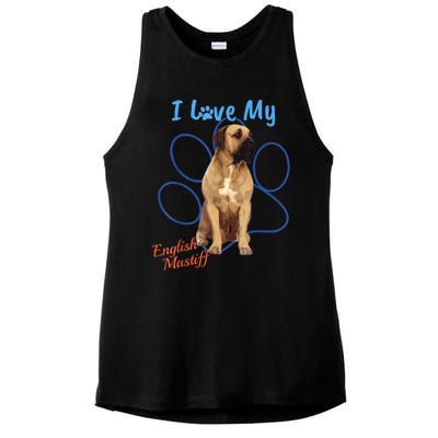 I Love My English Mastiff Best Dog Lover Paw Funny Gift! Ladies PosiCharge Tri-Blend Wicking Tank