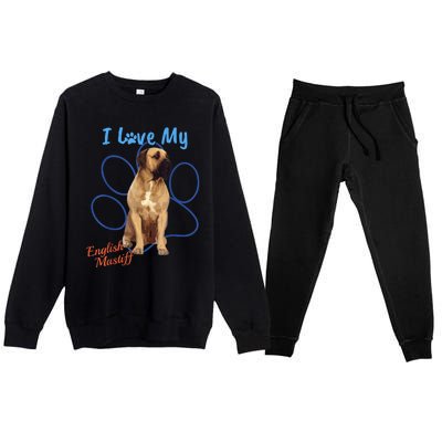 I Love My English Mastiff Best Dog Lover Paw Funny Gift! Premium Crewneck Sweatsuit Set