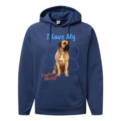 I Love My English Mastiff Best Dog Lover Paw Funny Gift! Performance Fleece Hoodie