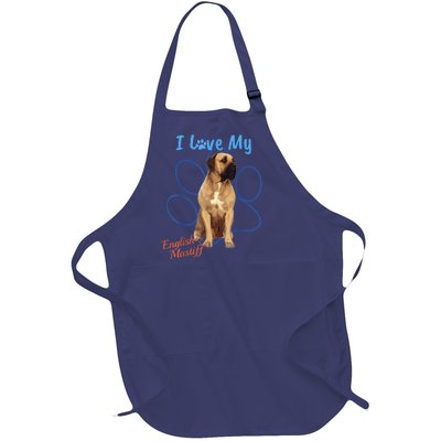 I Love My English Mastiff Best Dog Lover Paw Funny Gift! Full-Length Apron With Pockets