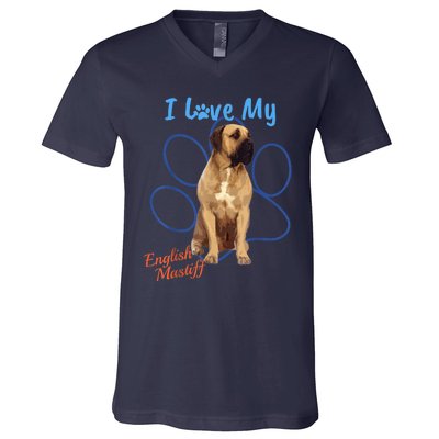 I Love My English Mastiff Best Dog Lover Paw Funny Gift! V-Neck T-Shirt