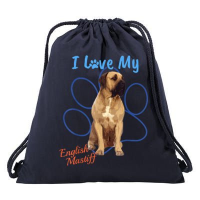 I Love My English Mastiff Best Dog Lover Paw Funny Gift! Drawstring Bag