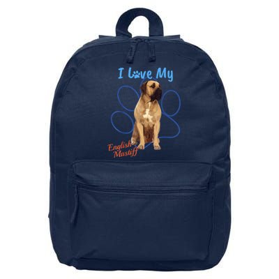 I Love My English Mastiff Best Dog Lover Paw Funny Gift! 16 in Basic Backpack