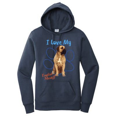 I Love My English Mastiff Best Dog Lover Paw Funny Gift! Women's Pullover Hoodie