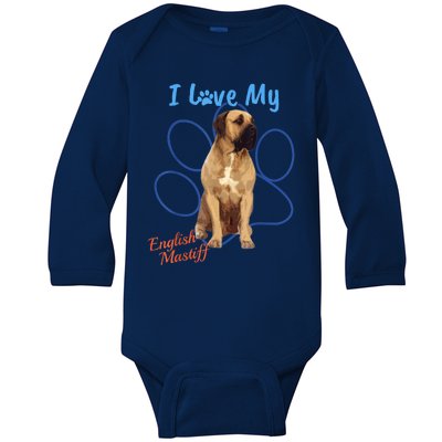 I Love My English Mastiff Best Dog Lover Paw Funny Gift! Baby Long Sleeve Bodysuit