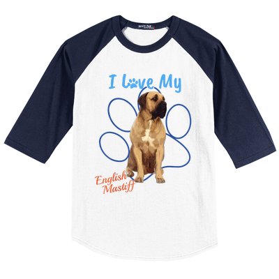 I Love My English Mastiff Best Dog Lover Paw Funny Gift! Baseball Sleeve Shirt