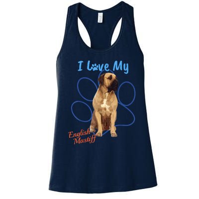 I Love My English Mastiff Best Dog Lover Paw Funny Gift! Women's Racerback Tank