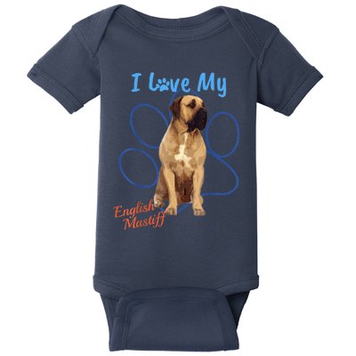 I Love My English Mastiff Best Dog Lover Paw Funny Gift! Baby Bodysuit