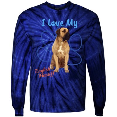 I Love My English Mastiff Best Dog Lover Paw Funny Gift! Tie-Dye Long Sleeve Shirt