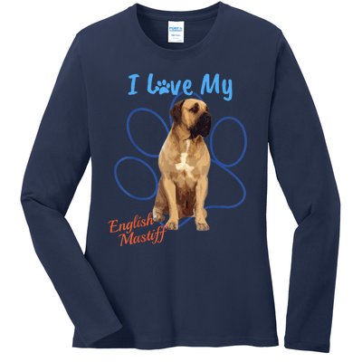 I Love My English Mastiff Best Dog Lover Paw Funny Gift! Ladies Long Sleeve Shirt