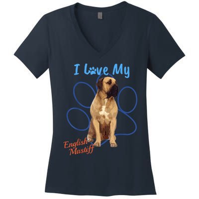 I Love My English Mastiff Best Dog Lover Paw Funny Gift! Women's V-Neck T-Shirt