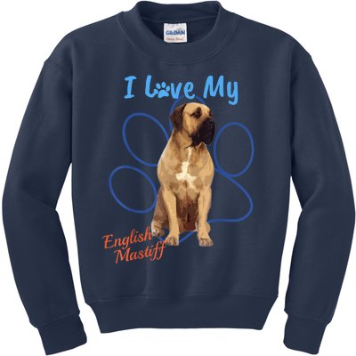 I Love My English Mastiff Best Dog Lover Paw Funny Gift! Kids Sweatshirt