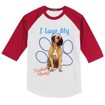 I Love My English Mastiff Best Dog Lover Paw Funny Gift! Kids Colorblock Raglan Jersey