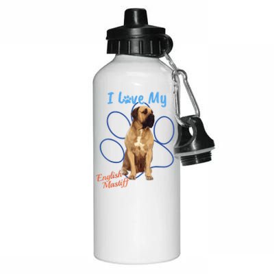 I Love My English Mastiff Best Dog Lover Paw Funny Gift! Aluminum Water Bottle