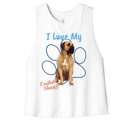 I Love My English Mastiff Best Dog Lover Paw Funny Gift! Women's Racerback Cropped Tank