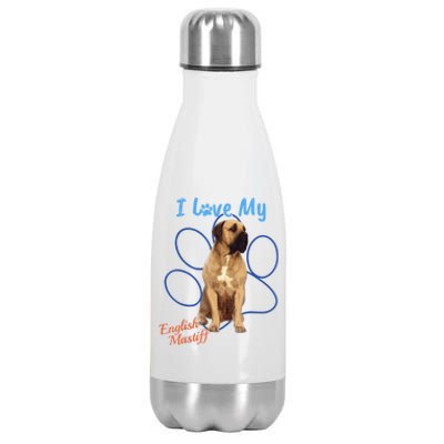 I Love My English Mastiff Best Dog Lover Paw Funny Gift! Stainless Steel Insulated Water Bottle