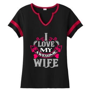 I Love My Awesome Wife Happy Valentine's Day Gift Ladies Halftime Notch Neck Tee