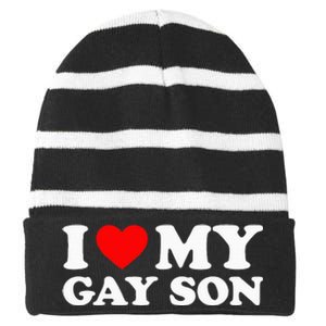 I Love My Gay Son Striped Beanie with Solid Band