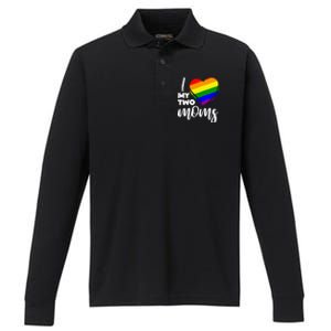 I Love My Two Moms Lesbian Lgbt Pride Funny Gift Performance Long Sleeve Polo