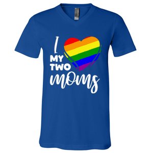 I Love My Two Moms Lesbian Lgbt Pride Funny Gift V-Neck T-Shirt