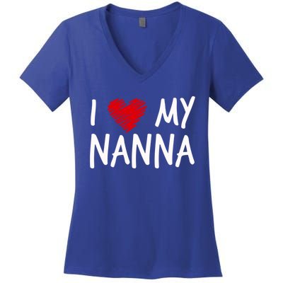 I Love My Nanna Valentines Outfit Matching Nana Family Gift Women's V-Neck T-Shirt