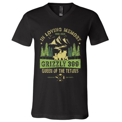 In Loving Memory Grizzly 399 Queen Of Tetons National Park V-Neck T-Shirt