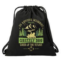 In Loving Memory Grizzly 399 Queen Of Tetons National Park Drawstring Bag