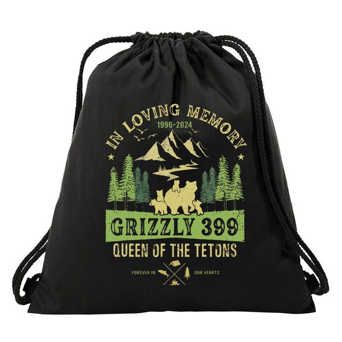 In Loving Memory Grizzly 399 Queen Of Tetons National Park Drawstring Bag