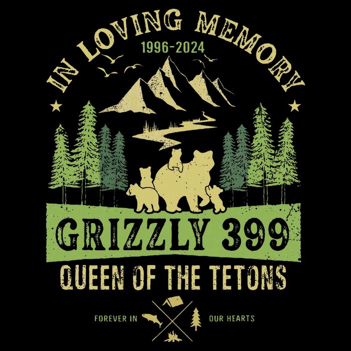 In Loving Memory Grizzly 399 Queen Of Tetons National Park Drawstring Bag