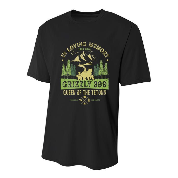 In Loving Memory Grizzly 399 Queen Of Tetons National Park Youth Performance Sprint T-Shirt