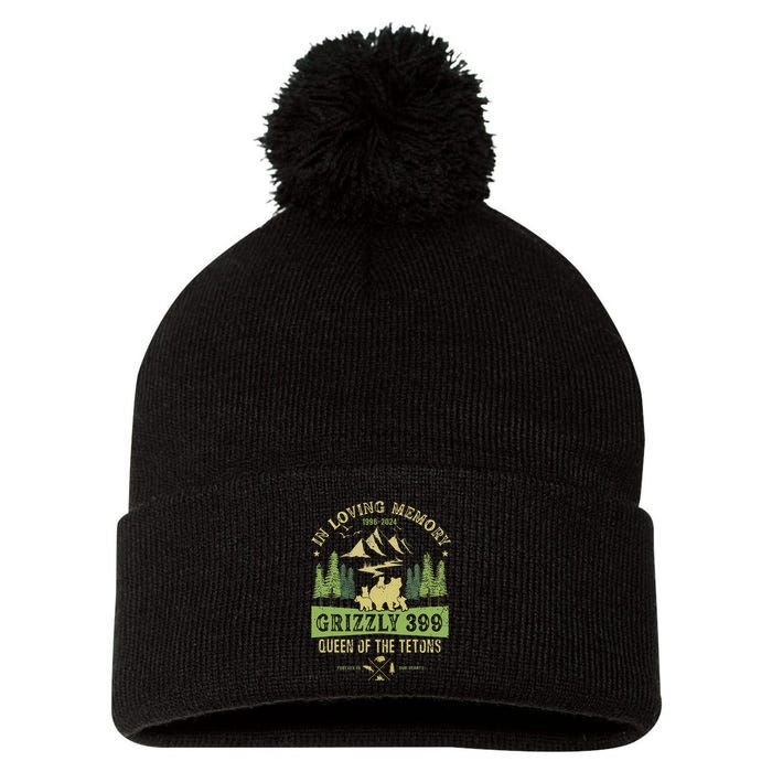 In Loving Memory Grizzly 399 Queen Of Tetons National Park Pom Pom 12in Knit Beanie