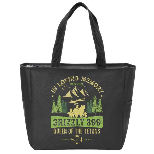In Loving Memory Grizzly 399 Queen Of Tetons National Park Zip Tote Bag