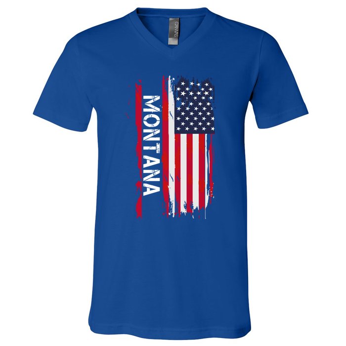 I Love Montana Usa Flag Montana Gift Black Small V-Neck T-Shirt