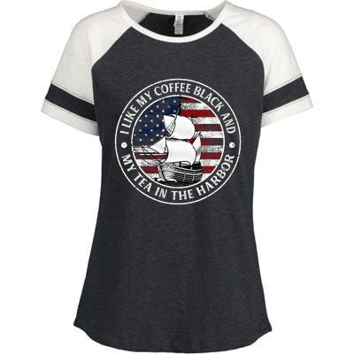 I Like My Coffee Black And My Tea In The Harbor Us History Enza Ladies Jersey Colorblock Tee