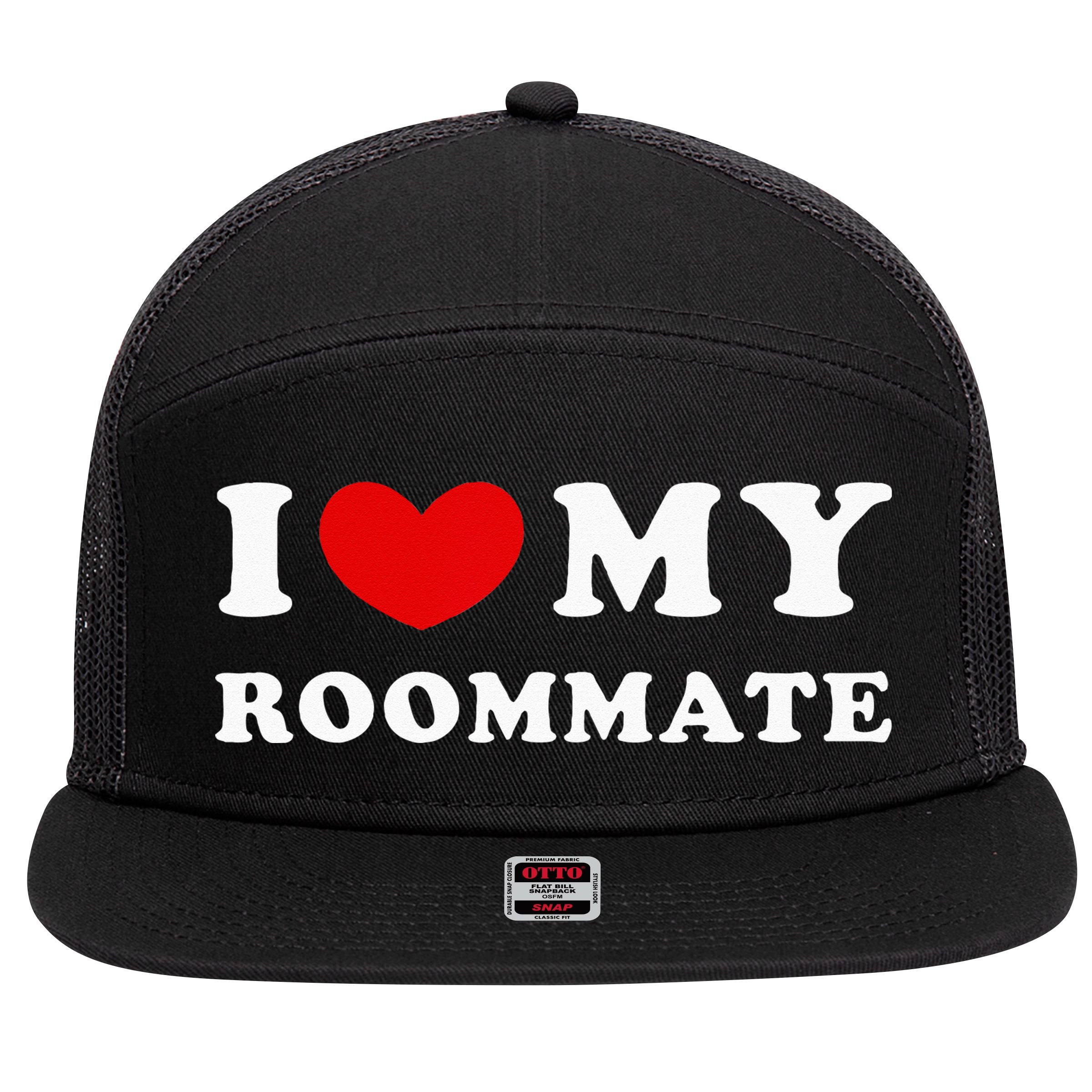 I Love My Roommate I Heart My Roommate 7 Panel Mesh Trucker Snapback Hat