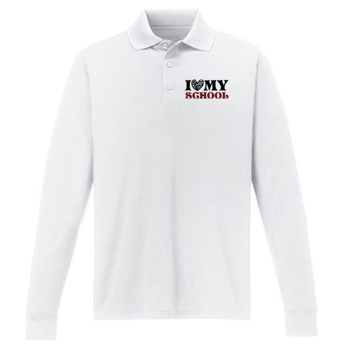 I Love My School Funny Valentine's Day Performance Long Sleeve Polo