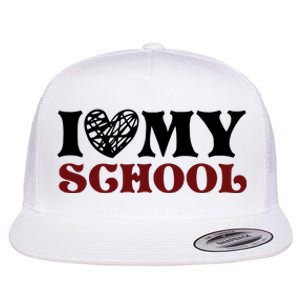 I Love My School Funny Valentine's Day Flat Bill Trucker Hat