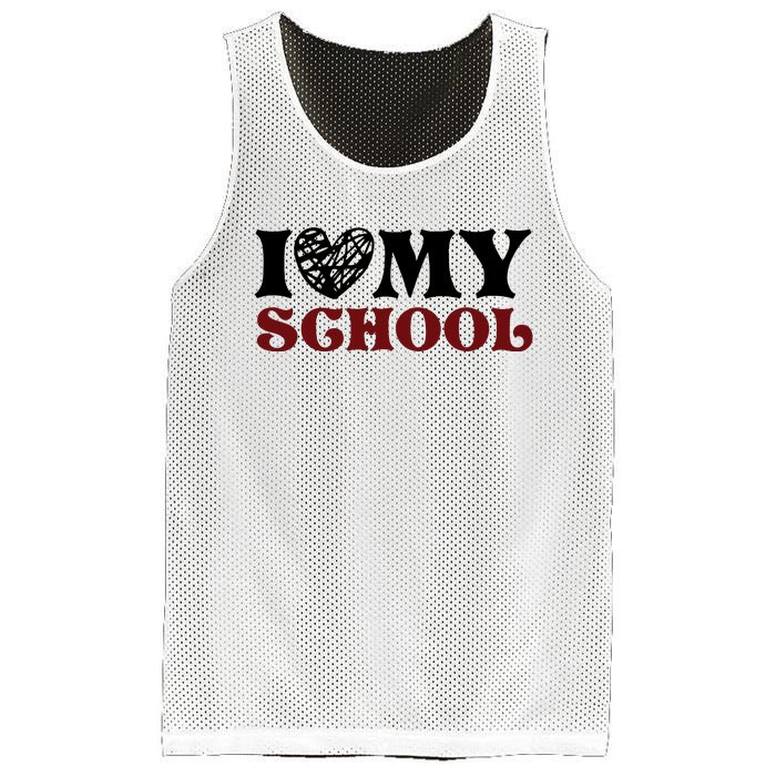 I Love My School Funny Valentine's Day Mesh Reversible Basketball Jersey Tank