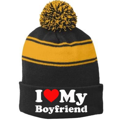 I Love My Boyfriend, Love Boyfriend Stripe Pom Pom Beanie