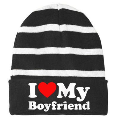 I Love My Boyfriend, Love Boyfriend Striped Beanie with Solid Band