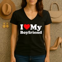 I Love My Boyfriend, Love Boyfriend Women's V-Neck T-Shirt